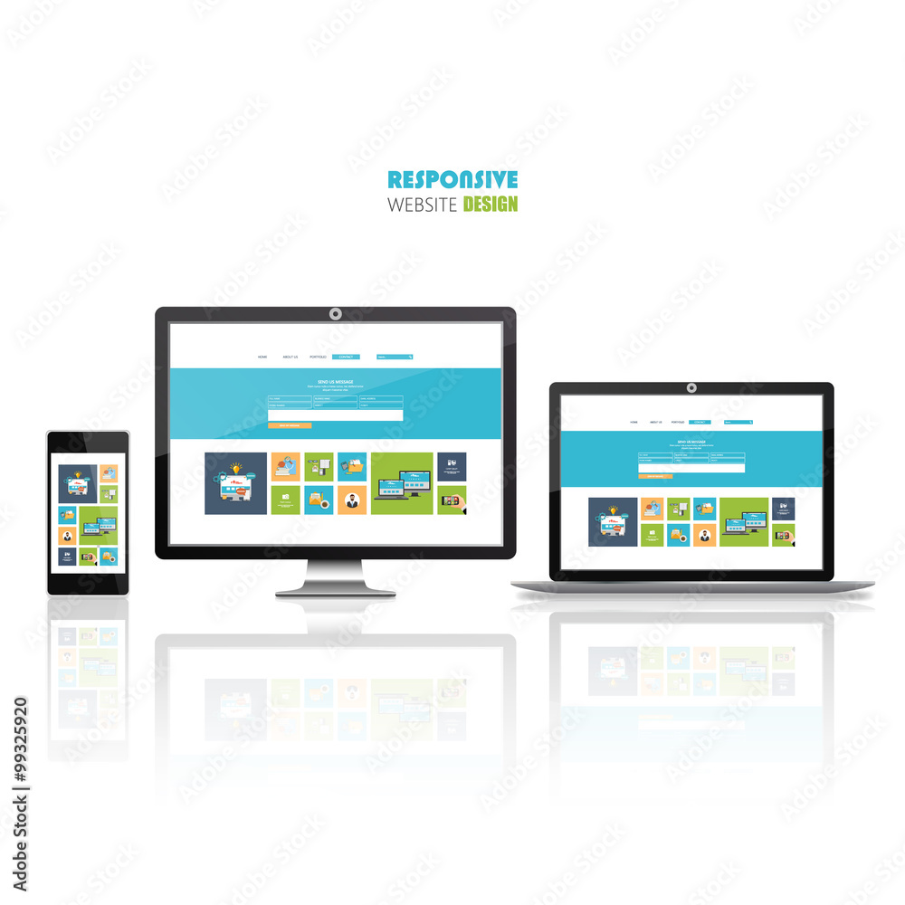 Flat responsive web design concept website development devices
