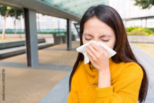Woman with nose allergy
