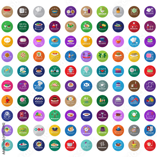 Restaurant Flat Icons Set: Vector Illustration, Graphic Design. Collection Of Colorful Icons. For Web, Websites, Print, Presentation Templates, Mobile Applications And Promotional Materials