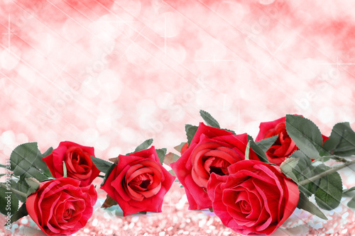 Red roses with bokeh and free space  valentine twinkled bright b