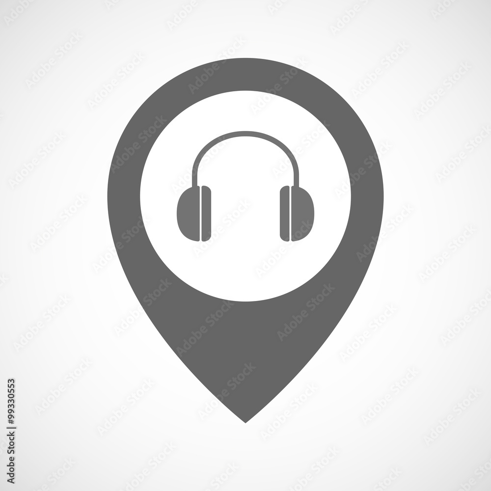 Isolated map marker with a earphones