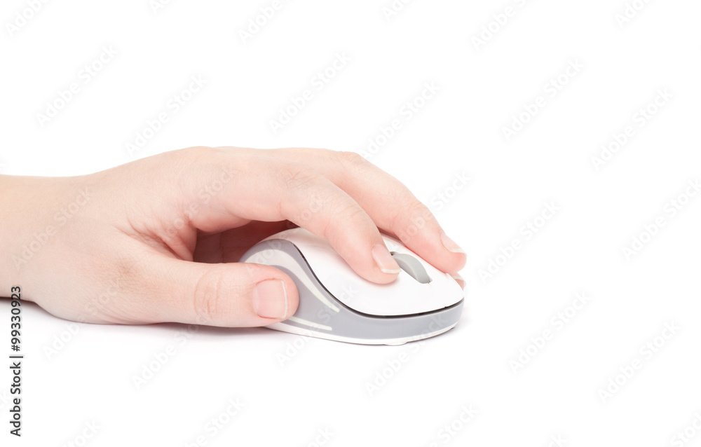 Hand click on modern computer mouse isolated Hand click on modern computer mouse isolated