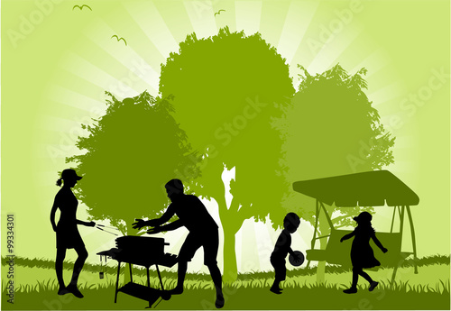 Family picnic in the garden