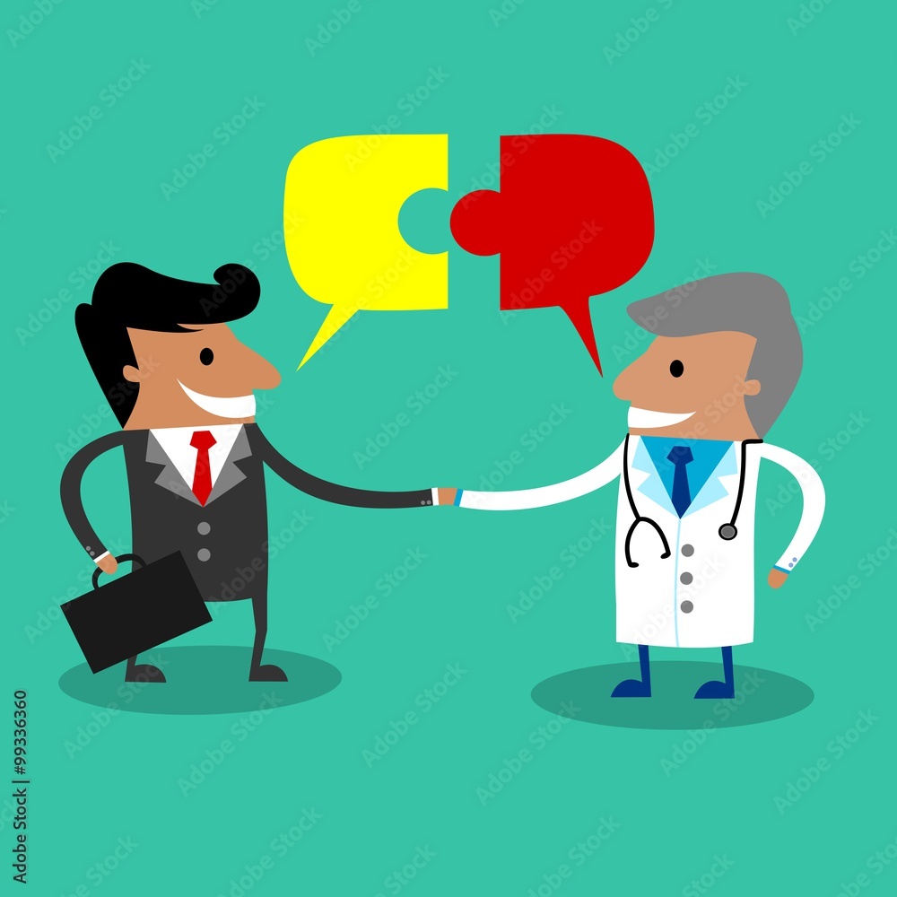 Doctor Meeting Business Man With Puzzle Bubble Doctor Meeting Business Man With Puzzle Bubble
