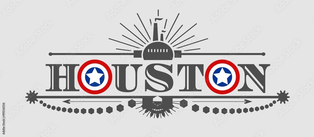 Houston city name with flag colors styled letter O Houston city name with flag colors styled letter O