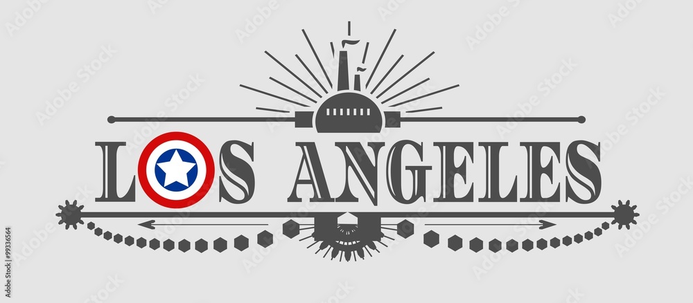 Obraz premium Los Angeles city name with flag colors styled letter O