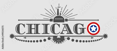 Chicago city name with flag colors styled letter O