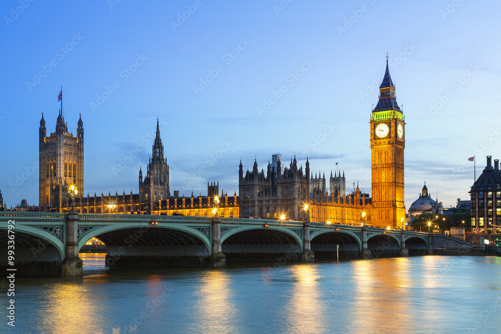 London, Parliament houses at dusk