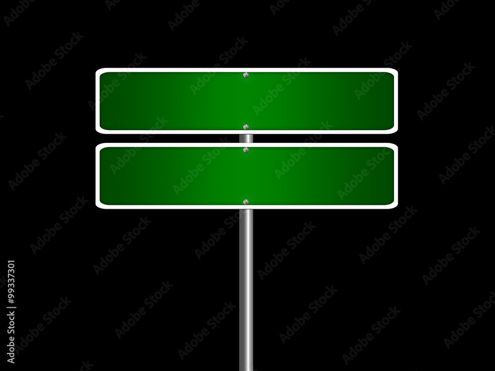 High resolution blank road sign empty highway street green signage isolated on black. High resolution blank road sign empty highway street green signage isolated on black.