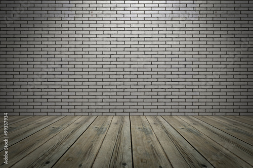 white bricks wall and wood floor