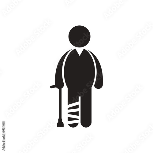 stylish black and white icon person with broken leg