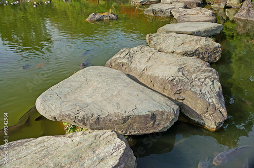 The stepping stones in Kiyosumi garden in Tokyo, Japan 