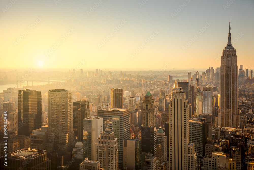 New York City skyline with urban skyscrapers at gentle