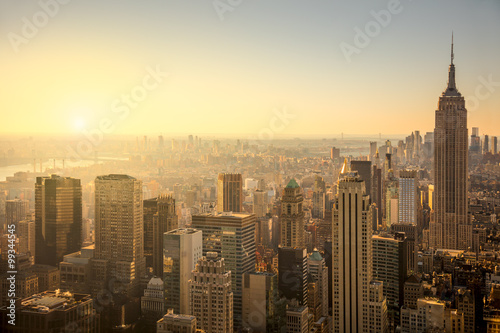 New York City skyline with urban skyscrapers at gentle
