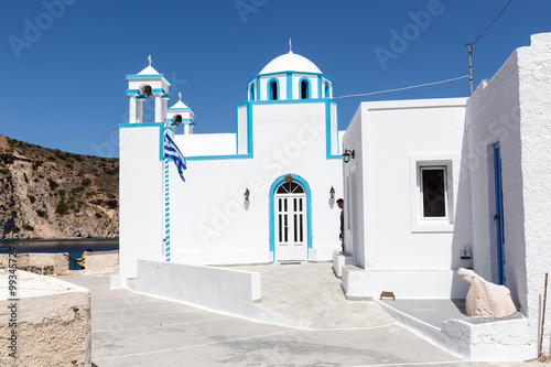 Blue White orthodox church at Firopotamos, Milos island, Cyclade