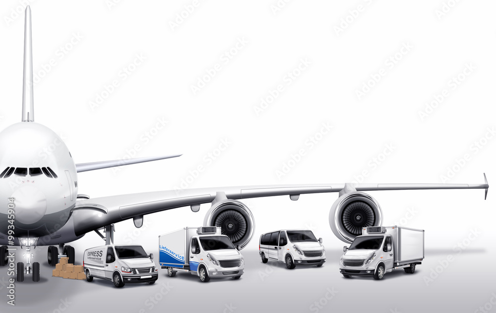 Moderner Jumbo Jet beim Beladen, freigestellt Moderner Jumbo Jet beim Beladen, freigestellt