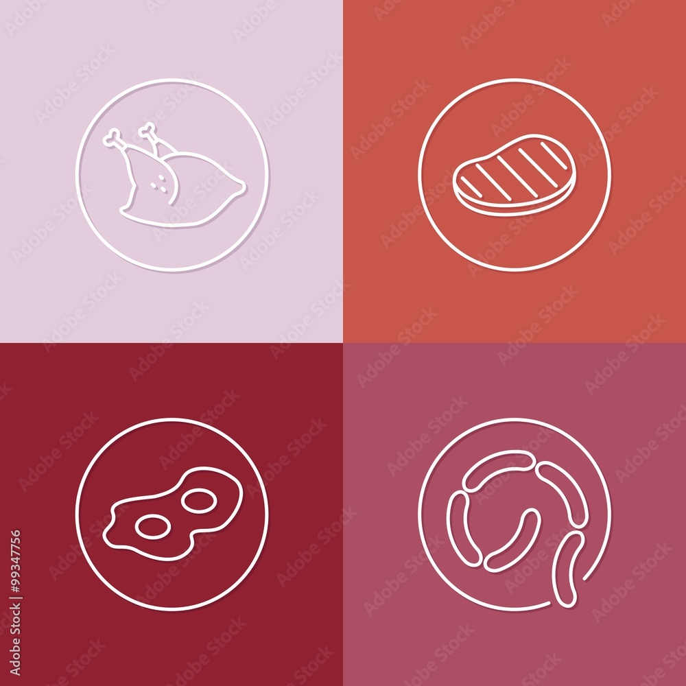 tasty meat linear icons set 02