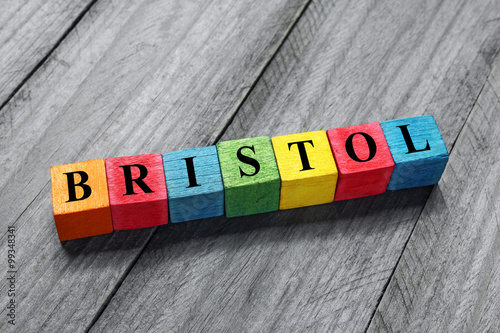 bristol text on colorful wooden cubes