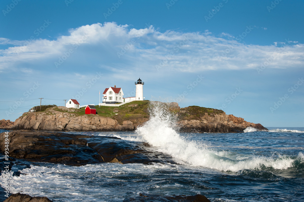 Waves Match Clouds Near Nubble Lighthouse in Maine.