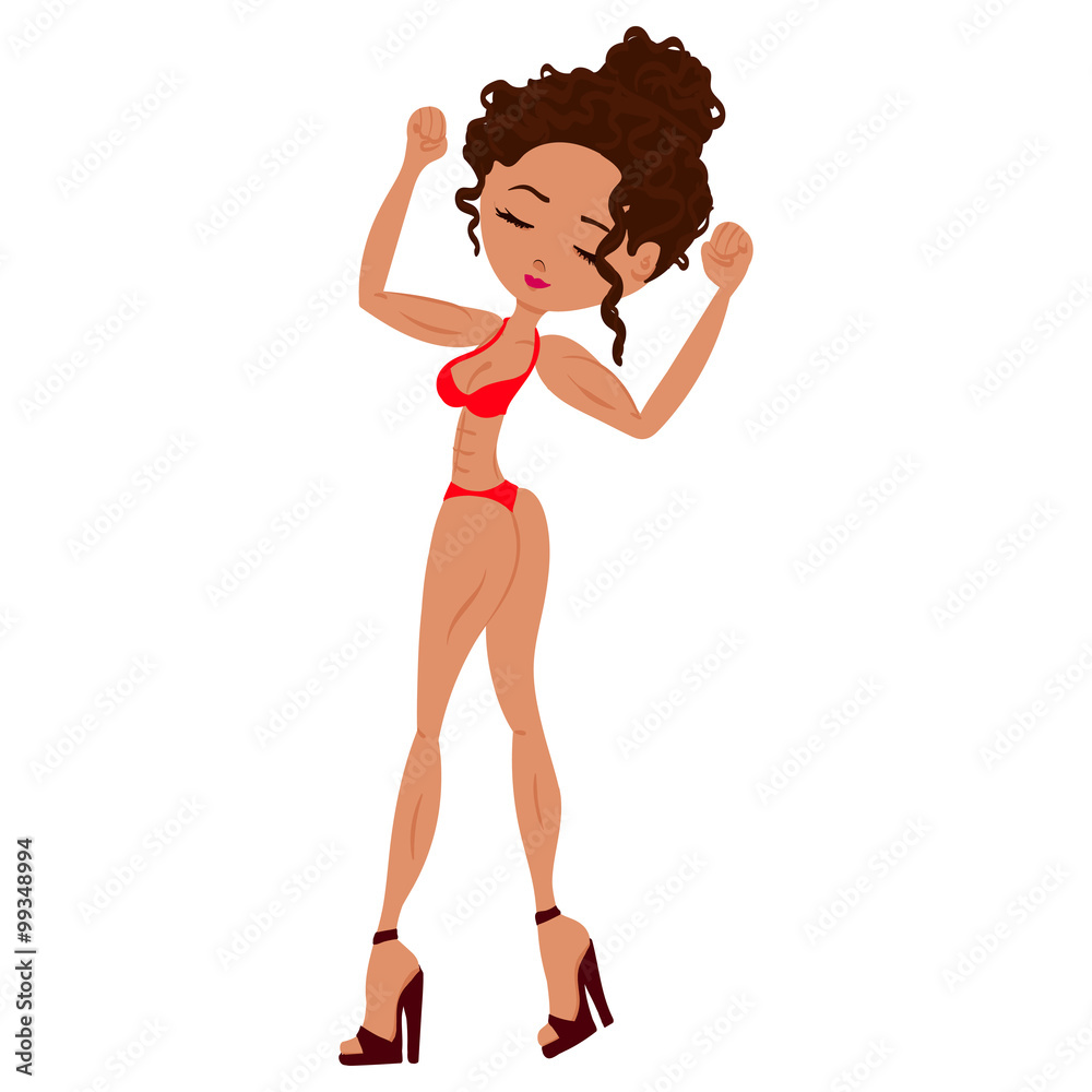 Fitness Bodybuilder Hand Drawn Illustration with a Fit Brunette Girl Playing with Her Muscles Fitness Bodybuilder Hand Drawn Illustration with a Fit Brunette Girl Playing with Her Muscles