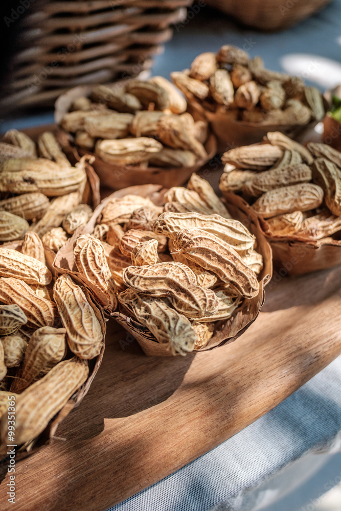 Leaf Bowls filled with Peanuts
