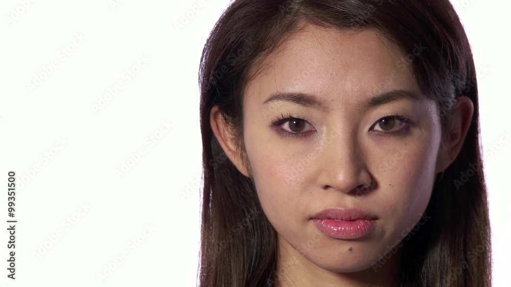 Real Asian people portrait with emotions and feelings. Close-up of face on white background. Beautiful young depressed Japanese woman, sad lady, anxious pretty girl looking at camera. Sadness, anxiety Real Asian people portrait with emotions and feelings. Close-up of face on white background. Beautiful young depressed Japanese woman, sad lady, anxious pretty girl looking at camera. Sadness, anxiety