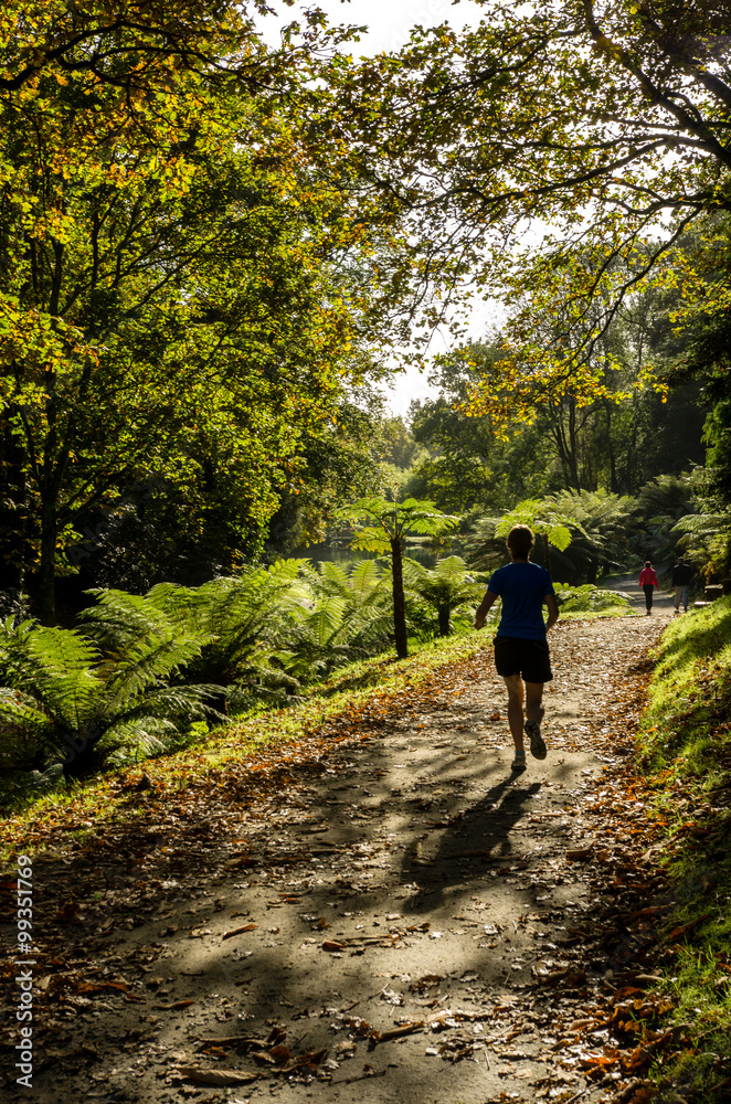 Femme qui court en forêt