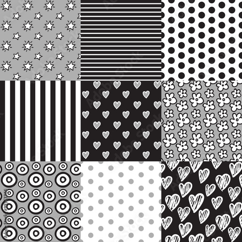 Vector set of nine simply seamless patterns