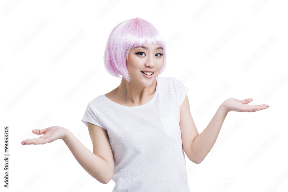 Young woman with pink wig Young woman with pink wig