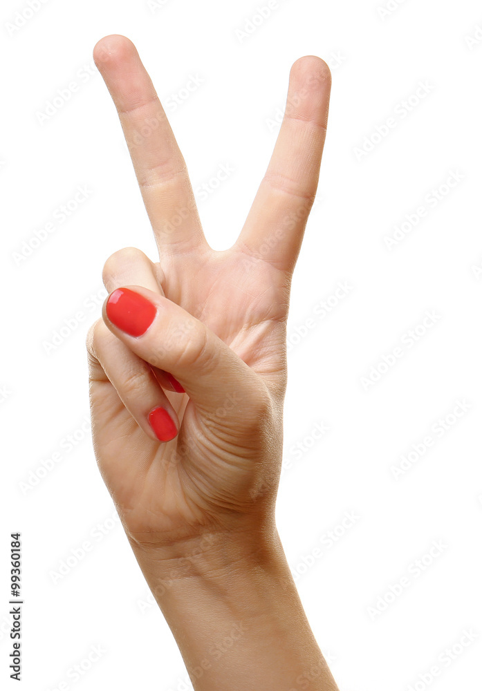 Woman hand making sign isolated on white background Woman hand making sign isolated on white background