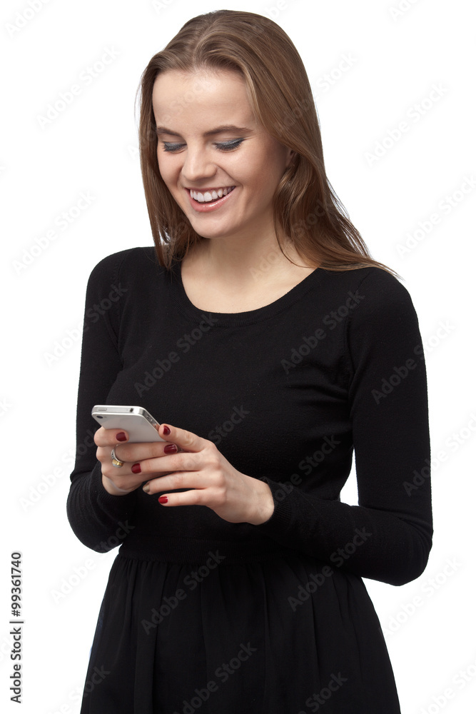 Young woman is writing sms Young woman is writing sms