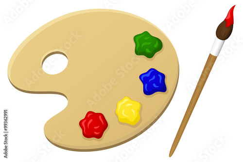 Vector illustration of a painter's palette and paintbrush.
