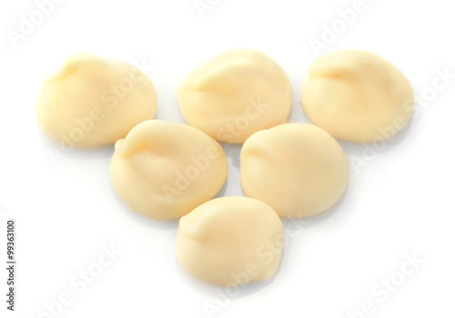 White chocolate morsels isolated on white