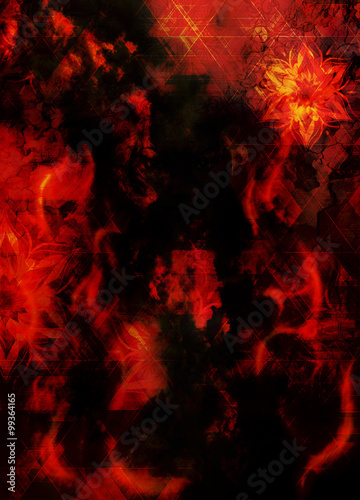 oriental ornamental mandala and color abstract background with fire flame, LAVA structure. Earth Concept.