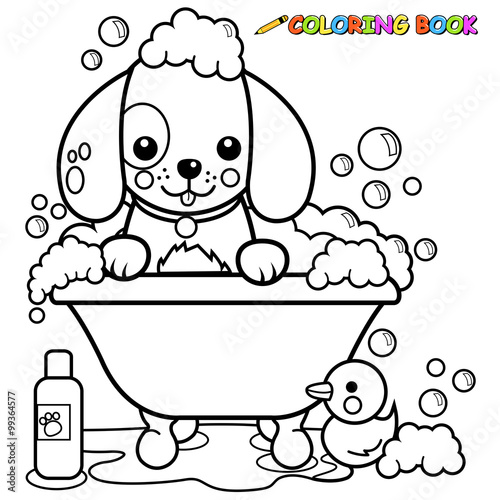 Dog In A Tub Taking Bubble Bath, Dog In A Bathtub Drawing