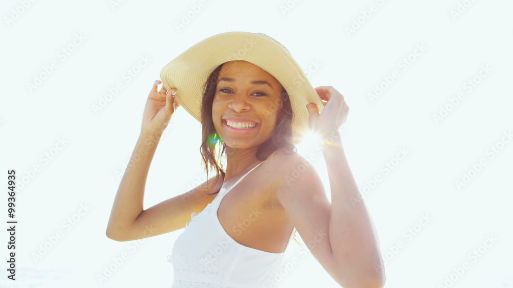 Selfie portrait of smiling young African American girl on beach Selfie portrait of smiling young African American girl on beach