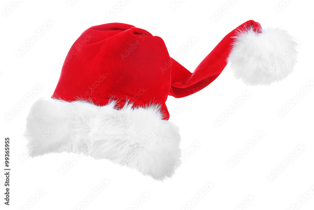 Fototapeta premium Santa Claus red hat isolated on white background, close up