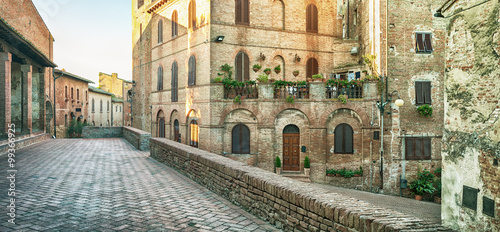 Obraz na płótnie Panoramic street view in Certaldo, Italy. w salonie