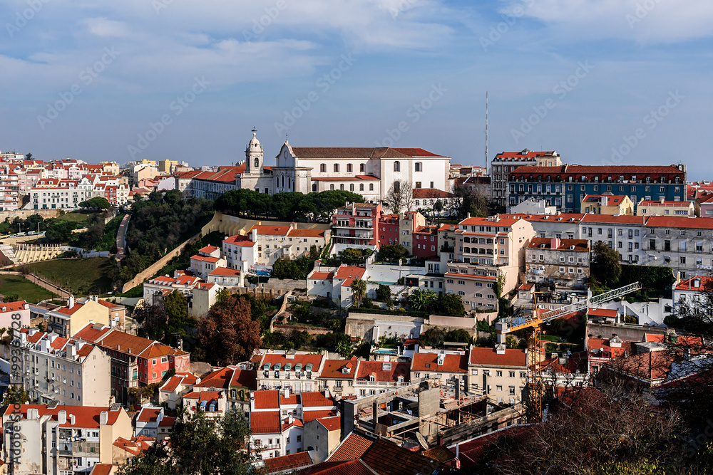 Lisbon Skyline with red roofs from Sao Jorge Castle. Portugal.