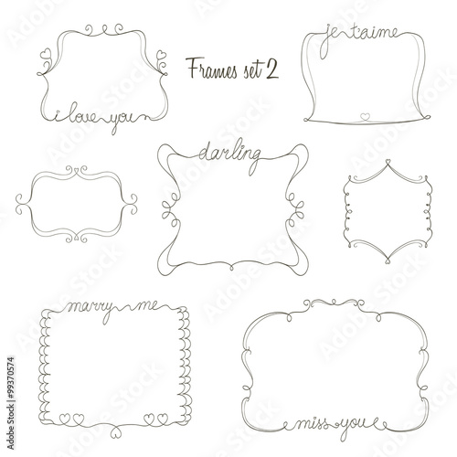 set of doodle frames with love miss marry message. simple and cu