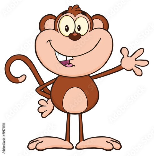 Smiling Monkey Cartoon Character Waving For Greeting 