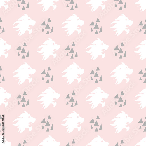 Seamless pattern with lion head and triangles   