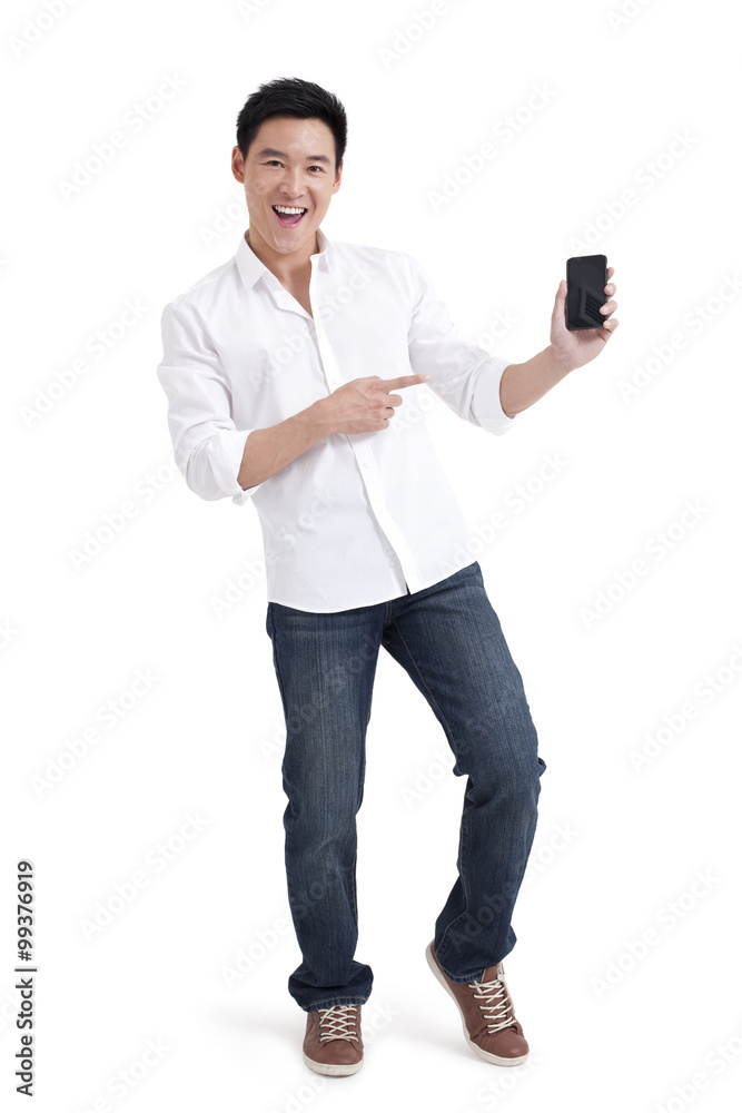 Young man showing mobile phone Young man showing mobile phone