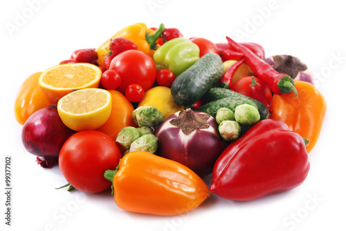 Fresh fruits and vegetables isolated on white