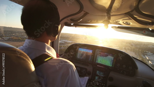 Private Airplane Flight and Inside Cabin View