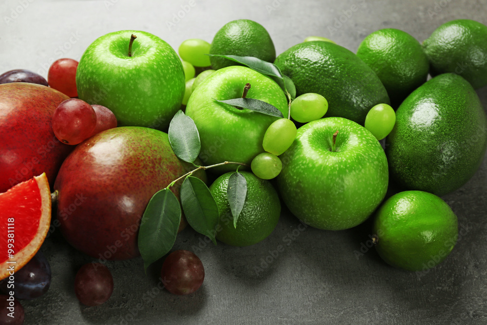 Fruits on dark grey background Fruits on dark grey background