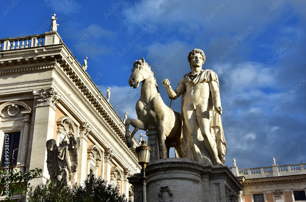 Dioskouri from Rome Capitoline Hill at sunset