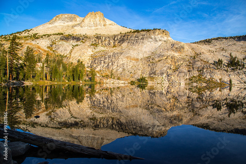 Reflection of mountains in water at sunset Yosemite National Par