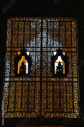 Beautiful window of Kambawzathardi Golden Palace, Bago, myanmar. photo