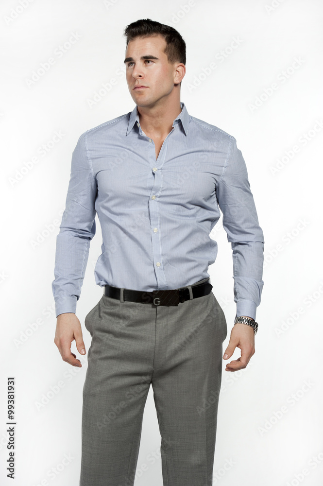 Fit Caucasian Male Model in Dress Shirt Fit Caucasian Male Model in Dress Shirt